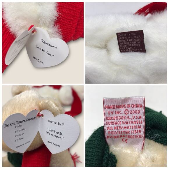 Ty 2 Beanie Babies Weatherby & Peppermint Vintage Christmas Holiday Collectibles - Picture 5 of 6